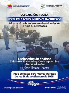 UPTZ inicia proceso de preinscripción para estudiantes de nuevo ingreso  en sus 12 PNF